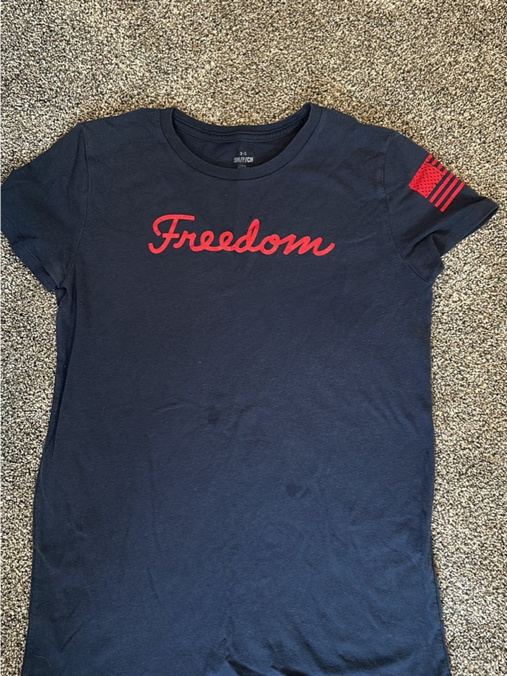 Under Armour Navy Blue Short Sleeve Tee with Red "Freedom" Script